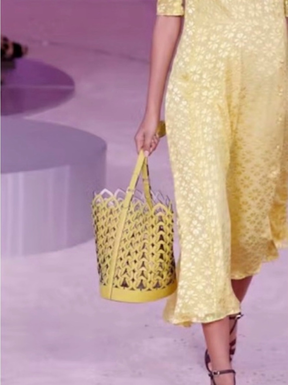kate spade Yellow Cutout Leather Bucket Shoulder Bag with Pink Liner - Picture 4 of 9